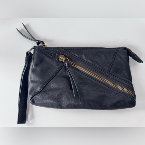 hobo black leather wristlet bag zipper - Picture 12 of 12
